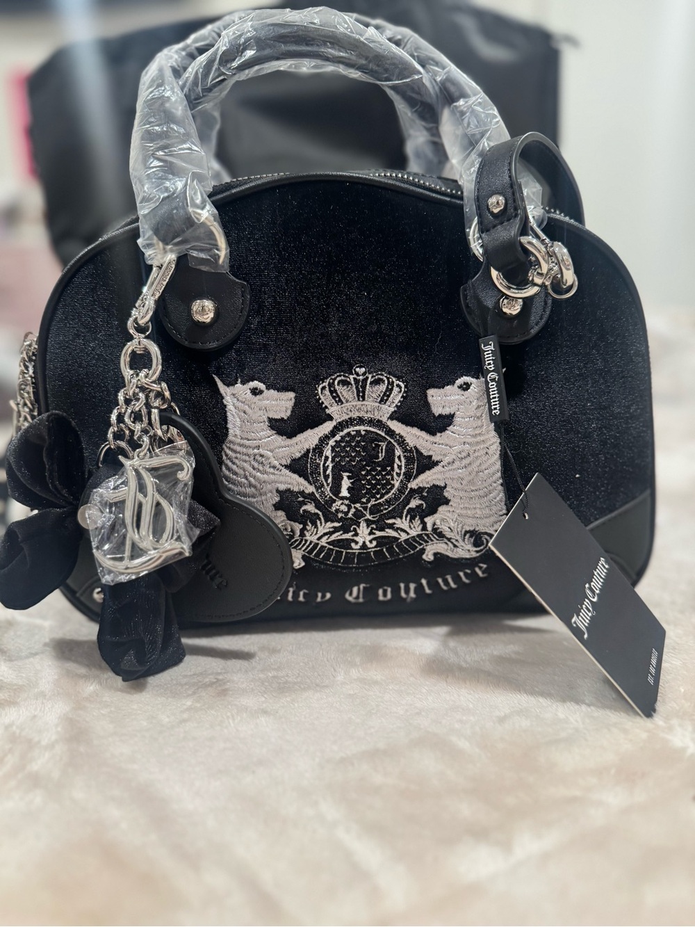Juicy Couture UK Nuova Black Scotty Dogs Velour Bowler Bag